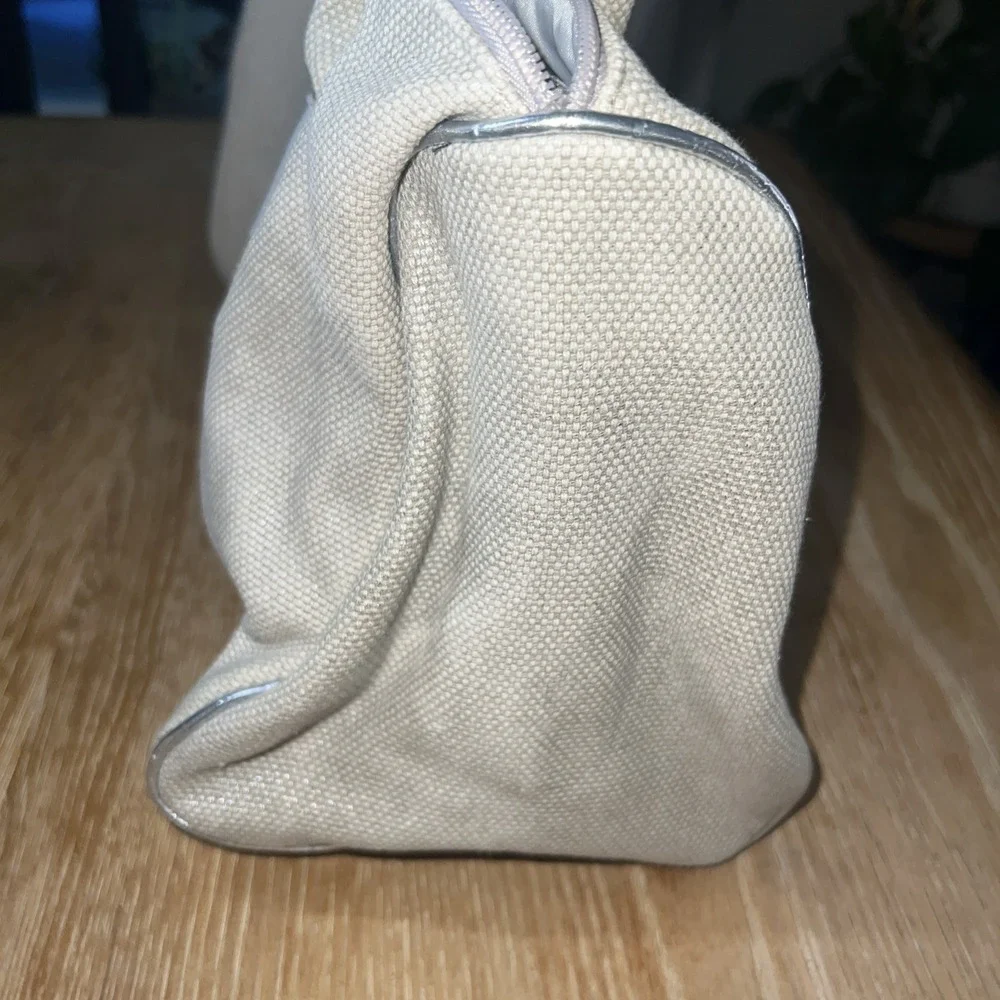 MICHAEL‎ KORS Tote Beige Canvas Silver Shimmer Satchel Bag Purse